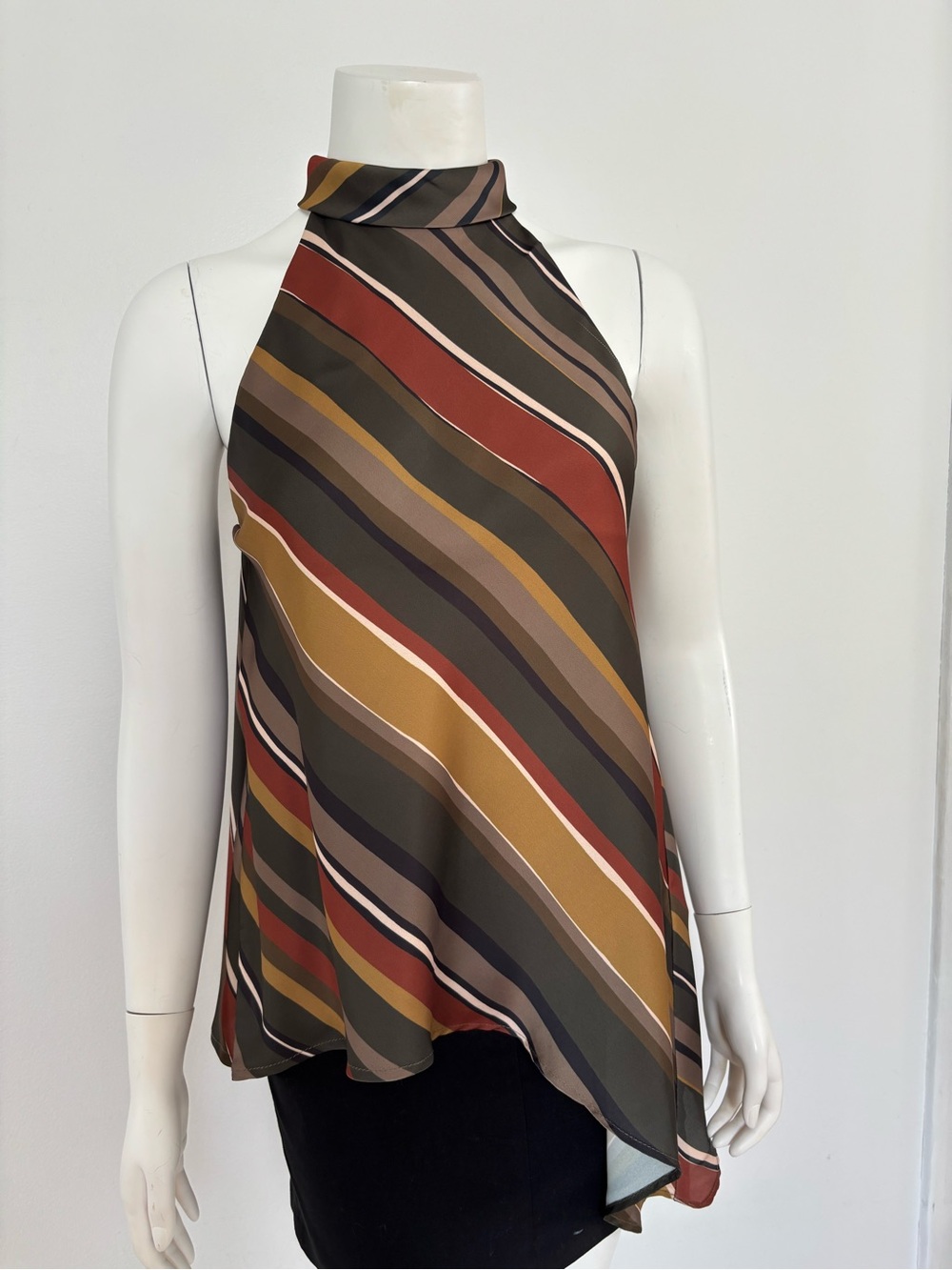 Zara Striped High-Neck Halter Top in Rust, Olive & Mustard
